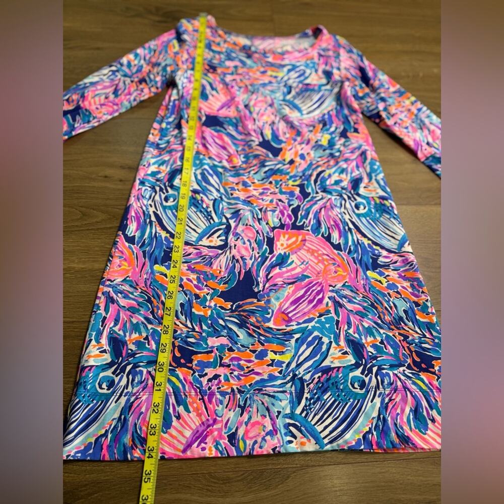 Lilly Pulitzer Linden 3/4 Sleeve Dress Pima Cotton In The Sea Fish Print Small - Picture 9 of 10
